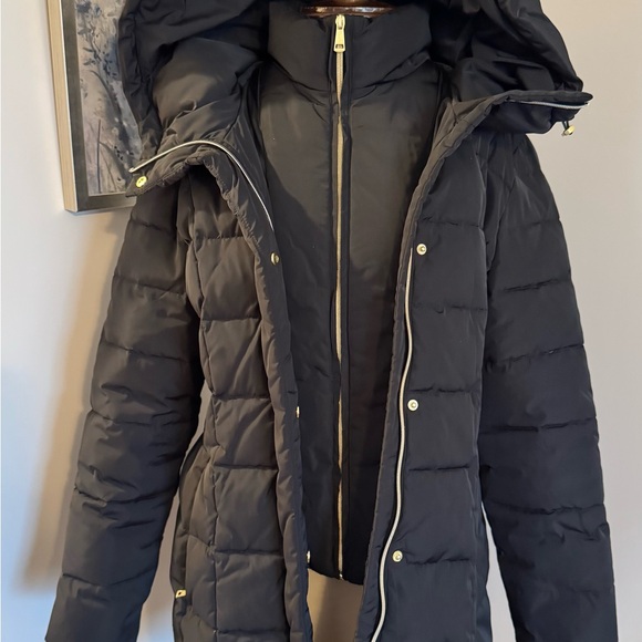 Black Mid-Length Quilted Puffer Jacket with Hood - Picture 4 of 11